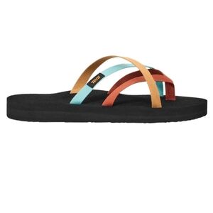 Teva Black Sole Sandals with Mutli Color Aqua, Yellow, and Coral Straps